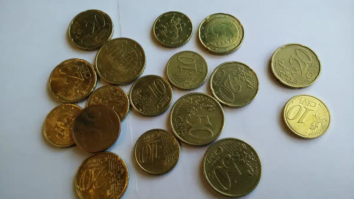 Monete in euro disposte su una superficie