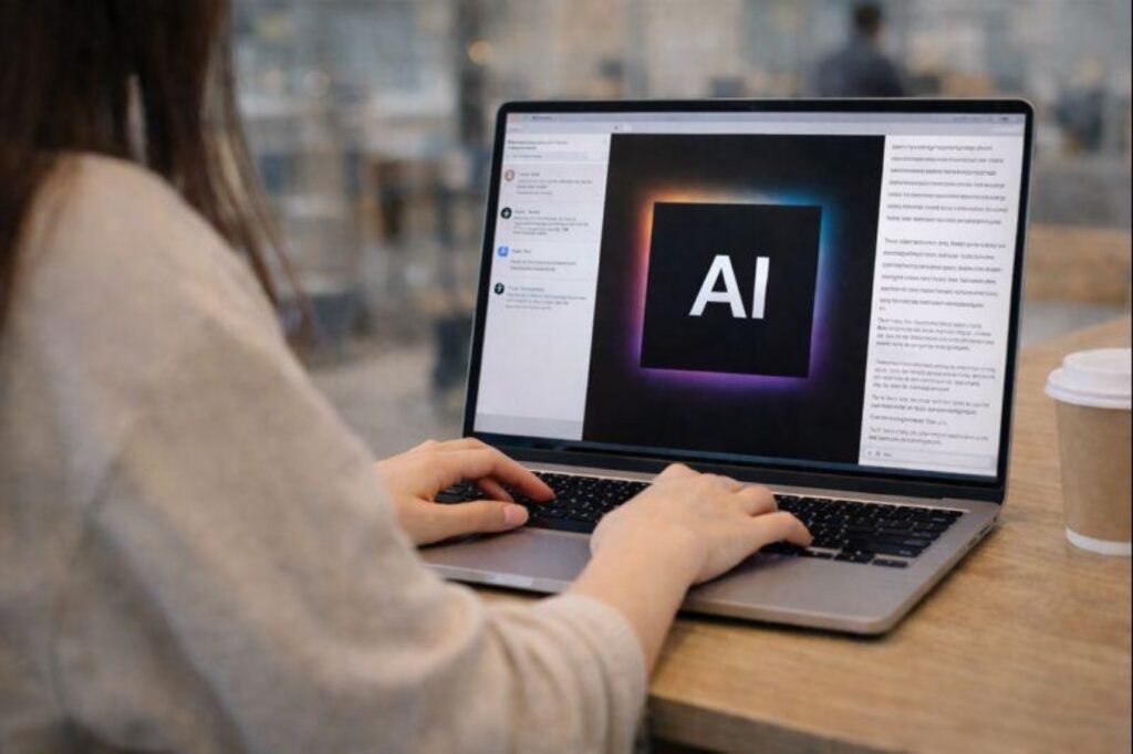 Persona che utilizza un computer con intelligenza artificiale: tecnologia, conoscenza e ignoranza